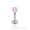 316L SURGICAL STEEL INTERNALLY THREADED TRIANGLE CZ PRONG SET LABRET